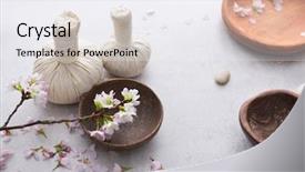  Presentation with theme - Amazing slide set having spa theme objects on gray backdrop and a sky blue colored foreground