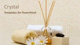  Presentation with fragrance - PPT theme consisting of spa towels fragrance sticks loofah and soap background and a lemonade colored foreground