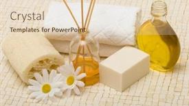  Presentation with oils - Theme featuring spa towels oils loofah and soap background and a lemonade colored foreground