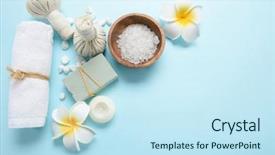  Presentation with blue spa - Amazing slide deck having spa tropical setting on blue backdrop and a sky blue colored foreground