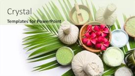  Presentation with frangipani flowers - Theme consisting of spa-wellness-setting-with-fresh background and a soft green colored foreground