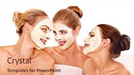  Presentation with facial - PPT theme enhanced with spa white - group woman getting facial mask background and a coral colored foreground