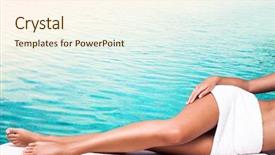  Presentation with blue spa - Colorful presentation theme enhanced with spa white - perfect woman legs light blue backdrop and a cream colored foreground