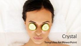  Presentation with blue eyes technology eye scan - Colorful presentation design enhanced with spa with cucumber on eyes backdrop and a  colored foreground