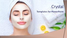  Presentation with facial - Slide deck featuring spa woman applying facial clay background and a sky blue colored foreground