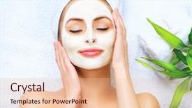  Presentation with cleansing - Cool new PPT layouts with spa woman applying facial cleansing backdrop and a lemonade colored foreground
