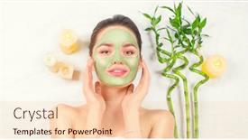  Presentation with green screen - Audience pleasing slide deck consisting of spa woman applying facial green clay mask beauty treatments close-up portrait of beautiful girl lying down and applying facial mask in spa salon dayspa isolated on white background wide screen backdrop and a lemonade colored foreground
