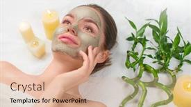  Presentation with green beauty - Colorful PPT layouts enhanced with spa-woman-applying-facial-green backdrop and a lemonade colored foreground