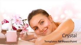  Presentation with spa day - Audience pleasing PPT theme consisting of spa woman day spa backdrop and a coral colored foreground