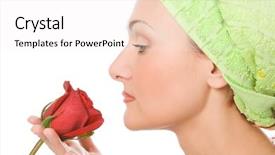  Presentation with green beauty - Amazing PPT theme having spa woman face in green backdrop and a  colored foreground