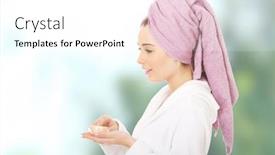  Presentation with turban - Presentation enhanced with spa woman in bathrobe and turban with cream moisturizer background and a white colored foreground