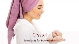  Presentation with turban - Slide set consisting of towel turbans - spa woman in bathrobe background and a lemonade colored foreground