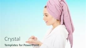  Presentation with turban - Beautiful PPT theme featuring spa-woman-in-bathrobe backdrop and a sky blue colored foreground