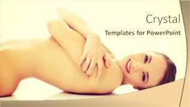  Presentation with chest - Audience pleasing PPT layouts consisting of spa woman lying on the floor with arms crossed on chest backdrop and a cream colored foreground