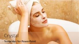  Presentation with lotion - Colorful presentation theme enhanced with spa-woman-with-cream-lotion backdrop and a yellow colored foreground