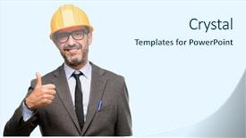  Presentation with architect - Presentation design with space engineering - senior architect or engineer smiling background and a white colored foreground