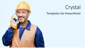  Presentation with senior worker - PPT layouts having space engineering - senior engineer man construction worker background and a sky blue colored foreground