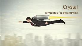  Presentation with business jet - PPT layouts consisting of space flight - superhero business man flying background and a sky blue colored foreground