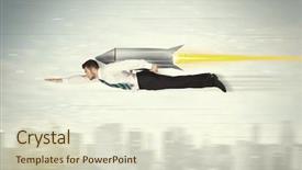  Presentation with business jet - Amazing presentation theme having space flight - superhero business man flying backdrop and a soft green colored foreground