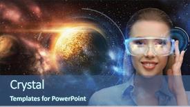  Presentation with futuristic glasses - Audience pleasing slides consisting of space future technology and people backdrop and a ocean colored foreground