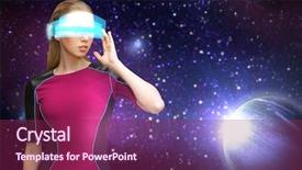  Presentation with space stars - Beautiful slides featuring space future technology and people backdrop and a violet colored foreground