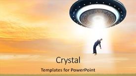  Presentation with flying hawk - Slide deck consisting of space invaders - flying saucer abducting young businessman background and a  colored foreground