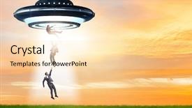  Presentation with flying - Beautiful theme featuring space invaders - flying saucer abducting young businessman backdrop and a  colored foreground