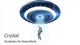  Presentation with flying - PPT theme having space invaders - flying saucer abducting young businessman background and a white colored foreground