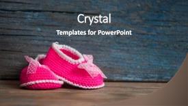  Presentation with baby shoes - Presentation with space knitted baby booties crochet background and a tawny brown colored foreground