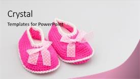  Presentation with baby shoes - PPT theme featuring space knitted baby booties crochet background and a light gray colored foreground