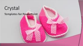  Presentation with baby shoes - Slide deck enhanced with space knitted baby booties crochet background and a light gray colored foreground