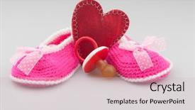  Presentation with baby shoes - Presentation design consisting of space knitted baby booties crochet background and a lemonade colored foreground