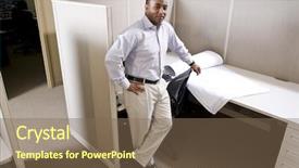 Presentation with office management - PPT theme consisting of space management - african american office worker standing background and a  colored foreground