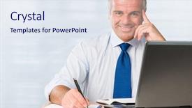  Presentation with office management - Colorful presentation theme enhanced with space management - satisfied mature businessman smiling backdrop and a sky blue colored foreground