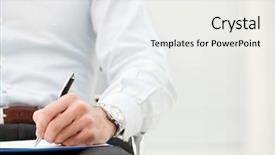  Presentation with writing - Slides consisting of space meeting - closeup of business man writing background and a white colored foreground