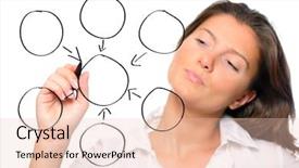  Presentation with sketching - PPT theme with space meeting - portrait of a young businesswoman background and a  colored foreground