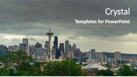  Presentation with needle - Amazing PPT theme having space needle and seattle downtown backdrop and a gray colored foreground