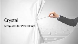  Presentation with curtain - Beautiful PPT theme featuring space pollution - hand pulling paper curtain changing backdrop and a white colored foreground