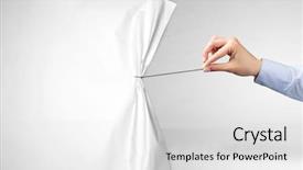  Presentation with curtain - Presentation theme having space pollution - hand pulling white paper curtain background and a white colored foreground