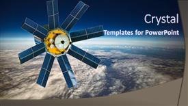  Presentation with satellite - Colorful presentation design enhanced with space-satellite-orbiting-the-earth backdrop and a navy blue colored foreground