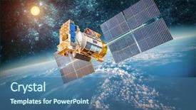  Presentation with satellite - Audience pleasing PPT theme consisting of space satellite orbiting the earth backdrop and a ocean colored foreground