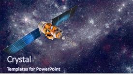  Presentation with satellite - Colorful PPT theme enhanced with space satellite orbiting the earth backdrop and a navy blue colored foreground