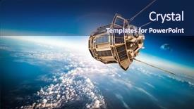  Presentation with satellite - Beautiful slide deck featuring space satellite orbiting the earth backdrop and a navy blue colored foreground