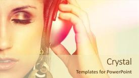  Presentation with space stars - Amazing PPT theme having space stars - beautiful young woman listening backdrop and a cream colored foreground