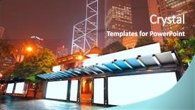  Presentation with bus stop - Cool new PPT theme with space station - blank billboard on bus stop backdrop and a tawny brown colored foreground