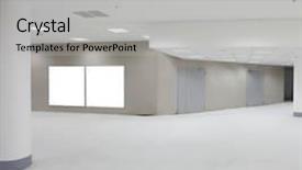  Presentation with station - Presentation theme enhanced with space station - business hall with white placards background and a light gray colored foreground