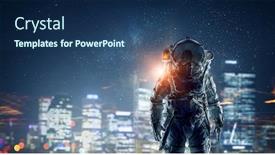  Presentation with space suit - Amazing slide deck having space suit design mixed media backdrop and a ocean colored foreground