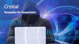  Presentation with light shade blue - Slide set consisting of space vortex - shadow of hacker with sweatshirt background and a ocean colored foreground