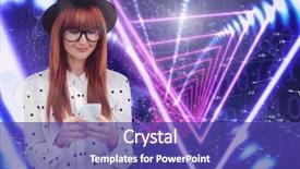  Presentation with purple endocrine - Presentation consisting of space vortex - smiling woman texting on purple background and a violet colored foreground