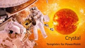  Presentation with sun star - Cool new PPT theme with spacecraft and astronauts in space backdrop and a gold colored foreground